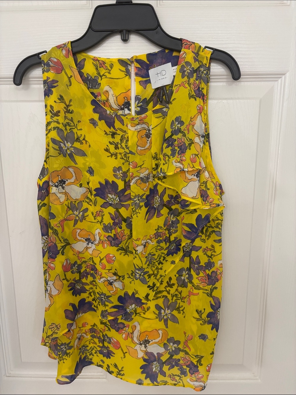 HD in Paris Yellow Floral Ruffle Tank Top